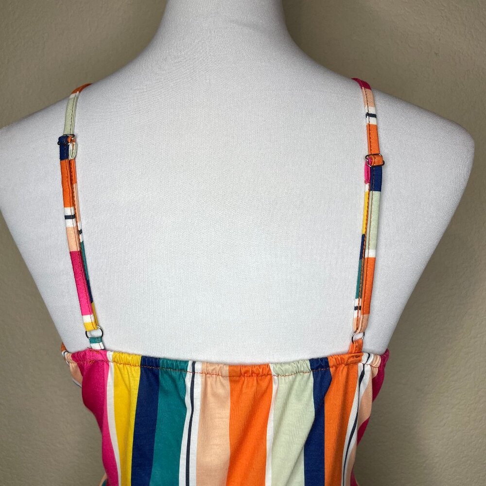 Cotton ModCloth Retro Rainbow Stripe Tie-Front Cutout Midi Dress Sundress L - Picture 6 of 13